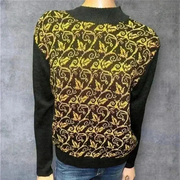 Liz Claiborne Vintage 80s Black Gold women’s sweater holiday 1st issue sz M - Picture 1 of 6